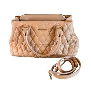 Vera Bradley Sycamore Quilted Leather Satchel‎ Bag Tan Beige Crossbody Handbag
